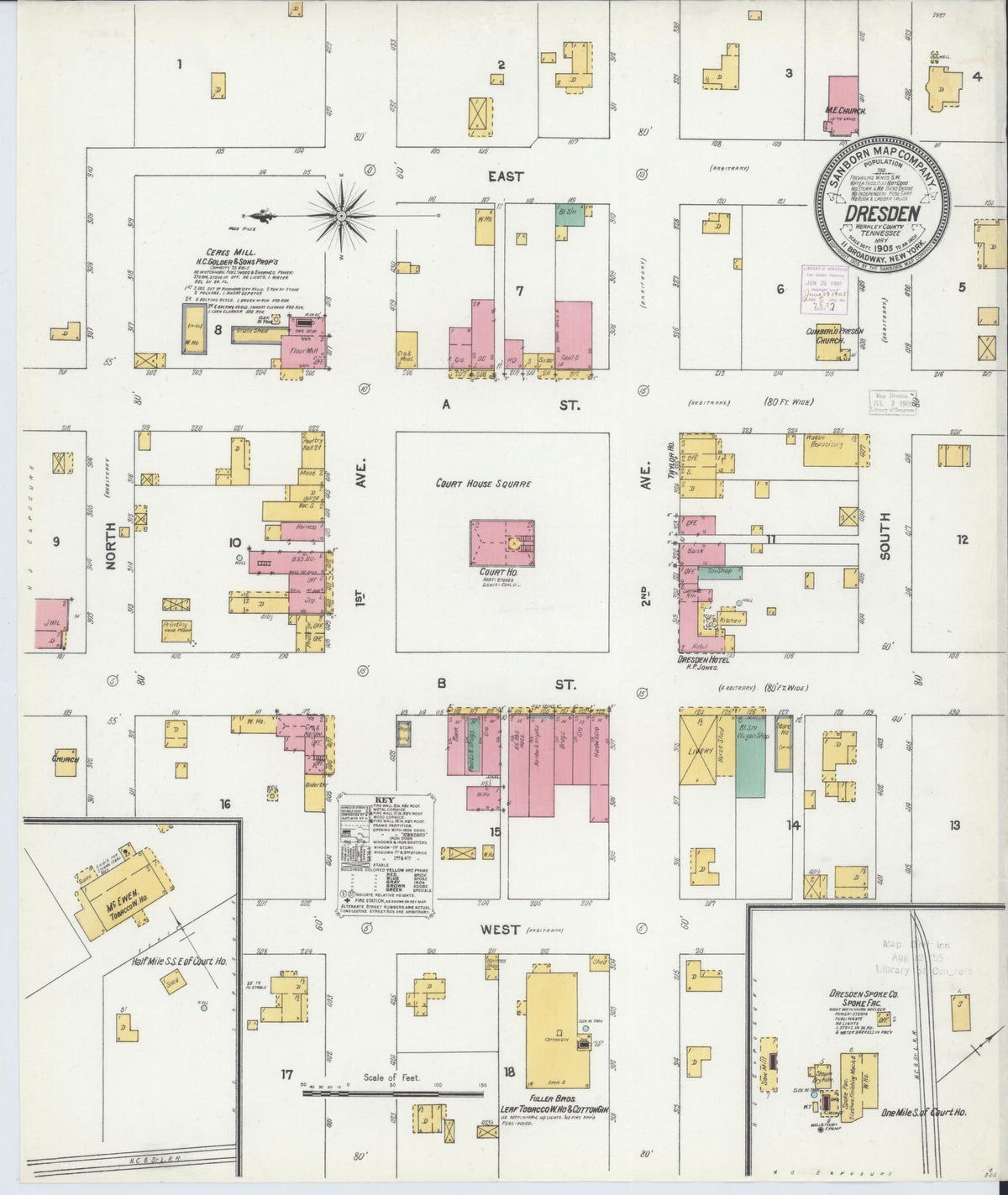 Sanborn Fire Insurance Map from Dresden, Weakley County, Tennessee (1905), Sheet #0001 - Historic Sanborn Fire Insurance Map Print, vintage old map wall art, antique decor, genealogy gift, Tennessee Tennessee map
