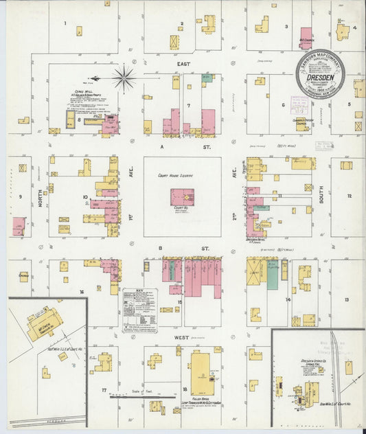 Sanborn Fire Insurance Map from Dresden, Weakley County, Tennessee (1905), Sheet #0001 - Historic Sanborn Fire Insurance Map Print, vintage old map wall art, antique decor, genealogy gift, Tennessee Tennessee map
