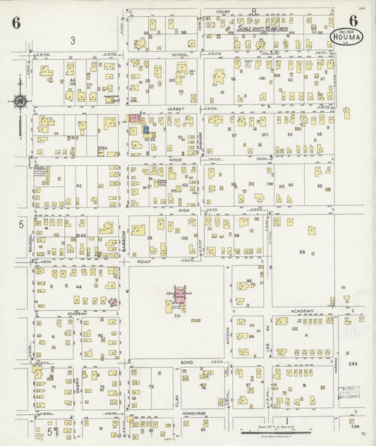Sanborn Fire Insurance Map from Houma, Terrebonne Parish, Louisiana (1924), Sheet #0006 - Historic Sanborn Fire Insurance Map Print, vintage old map wall art, antique decor, genealogy gift, Louisiana Louisiana map