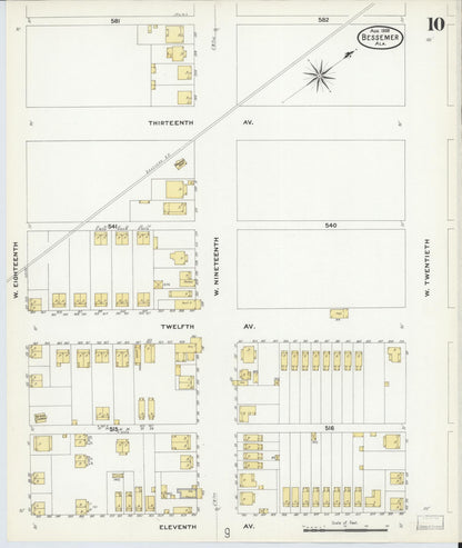 Sanborn Fire Insurance Map from Bessemer, Jefferson County, Alabama (1908), Sheet #0010 - Complete Map Set gallery image, historic Sanborn map, vintage wall art, Alabama Alabama