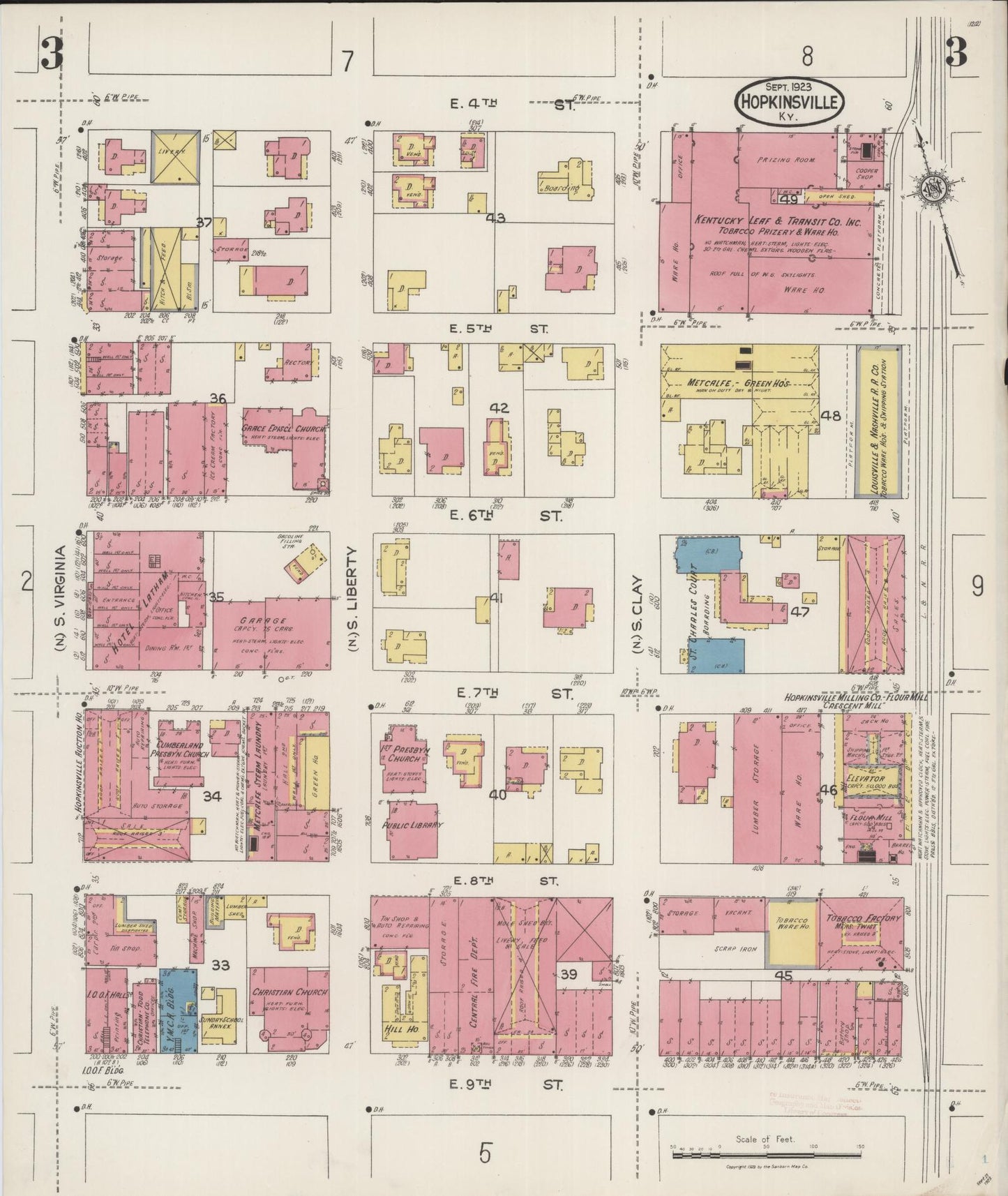 Sanborn Fire Insurance Map from Hopkinsville, Christian County, Kentucky (1923), Sheet #0003 - Historic Sanborn Fire Insurance Map Print, vintage old map wall art, antique decor, genealogy gift, Kentucky Kentucky map