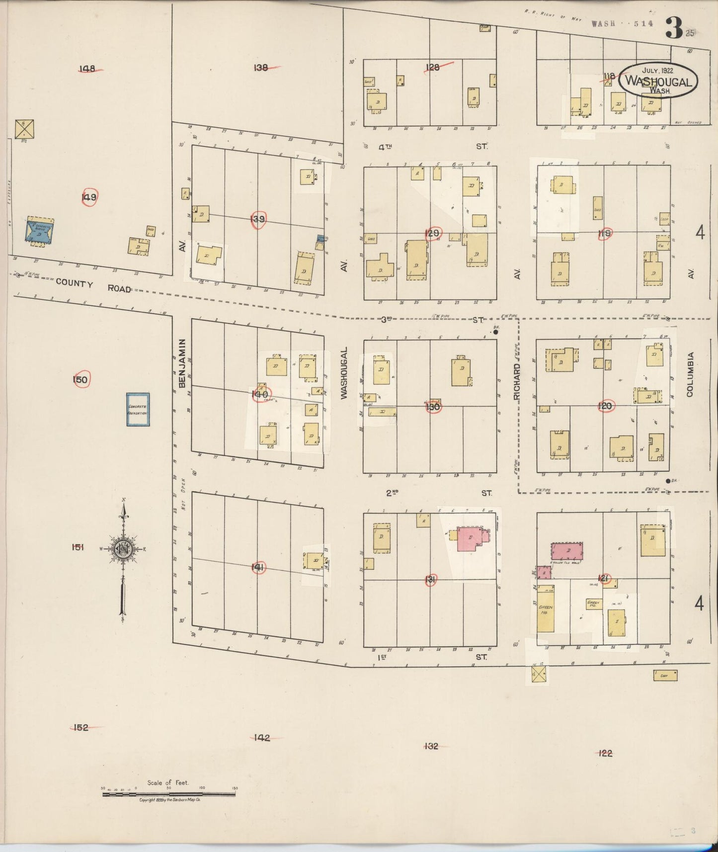 Sanborn Fire Insurance Map from Washougal, Clark County, Washington (1929), Sheet #0003 - Complete Map Set gallery image, historic Sanborn map, vintage wall art, Washington Washington