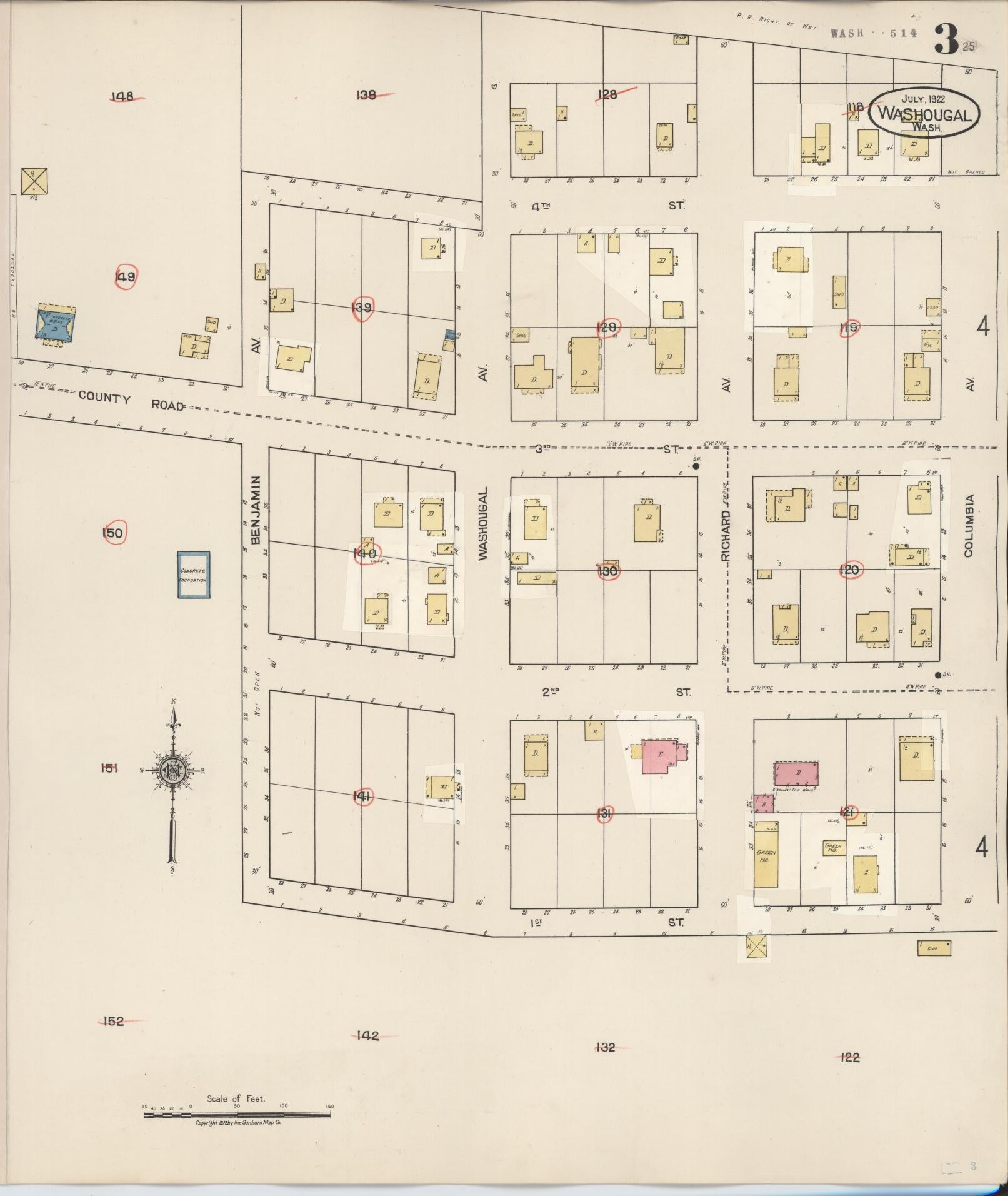 Sanborn Fire Insurance Map from Washougal, Clark County, Washington (1929), Sheet #0003 - Complete Map Set gallery image, historic Sanborn map, vintage wall art, Washington Washington