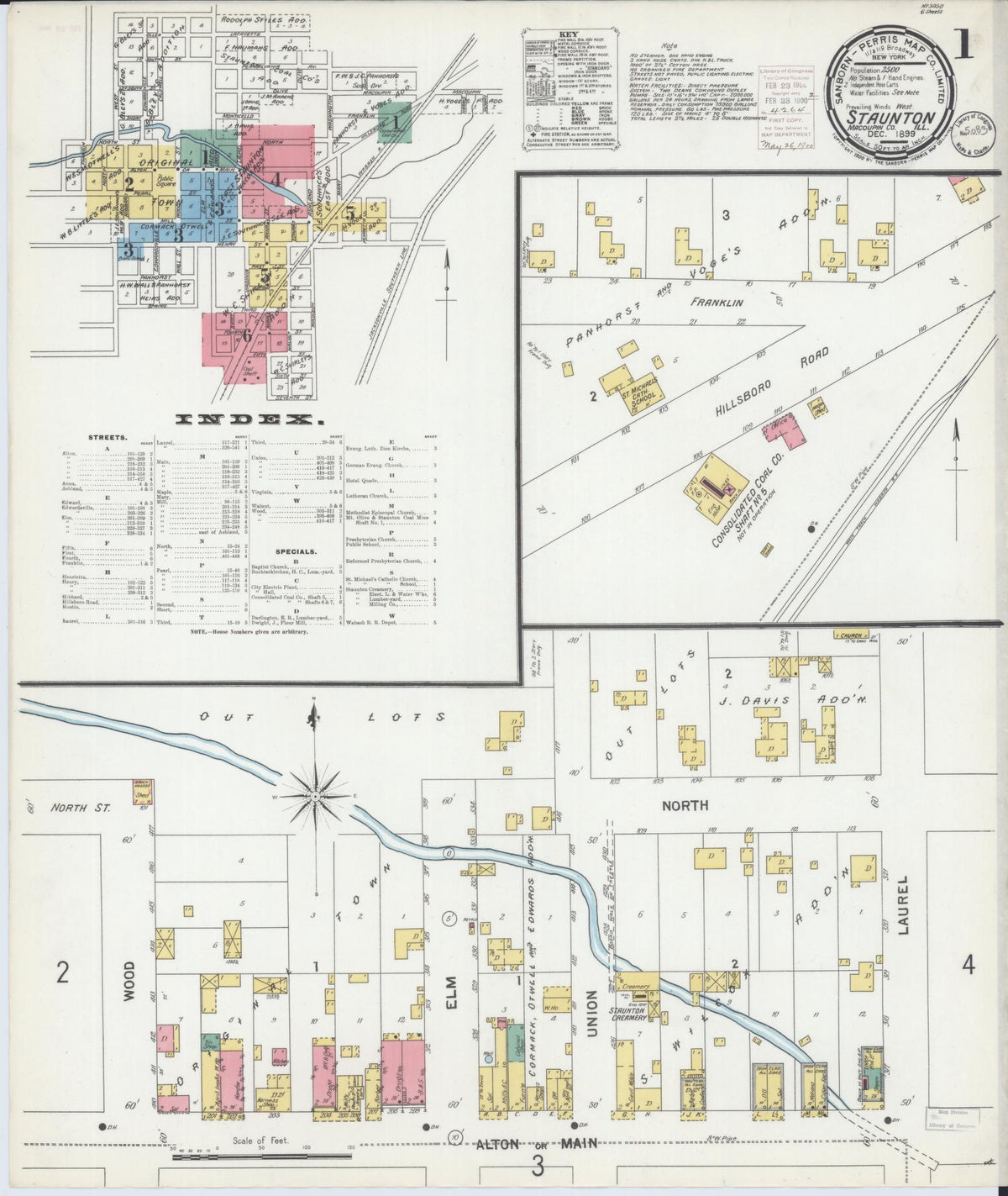 Sanborn Fire Insurance Map from Staunton, Macoupin County, Illinois (1899), Sheet #0001 - Complete Map Set gallery image, historic Sanborn map, vintage wall art, Illinois Illinois