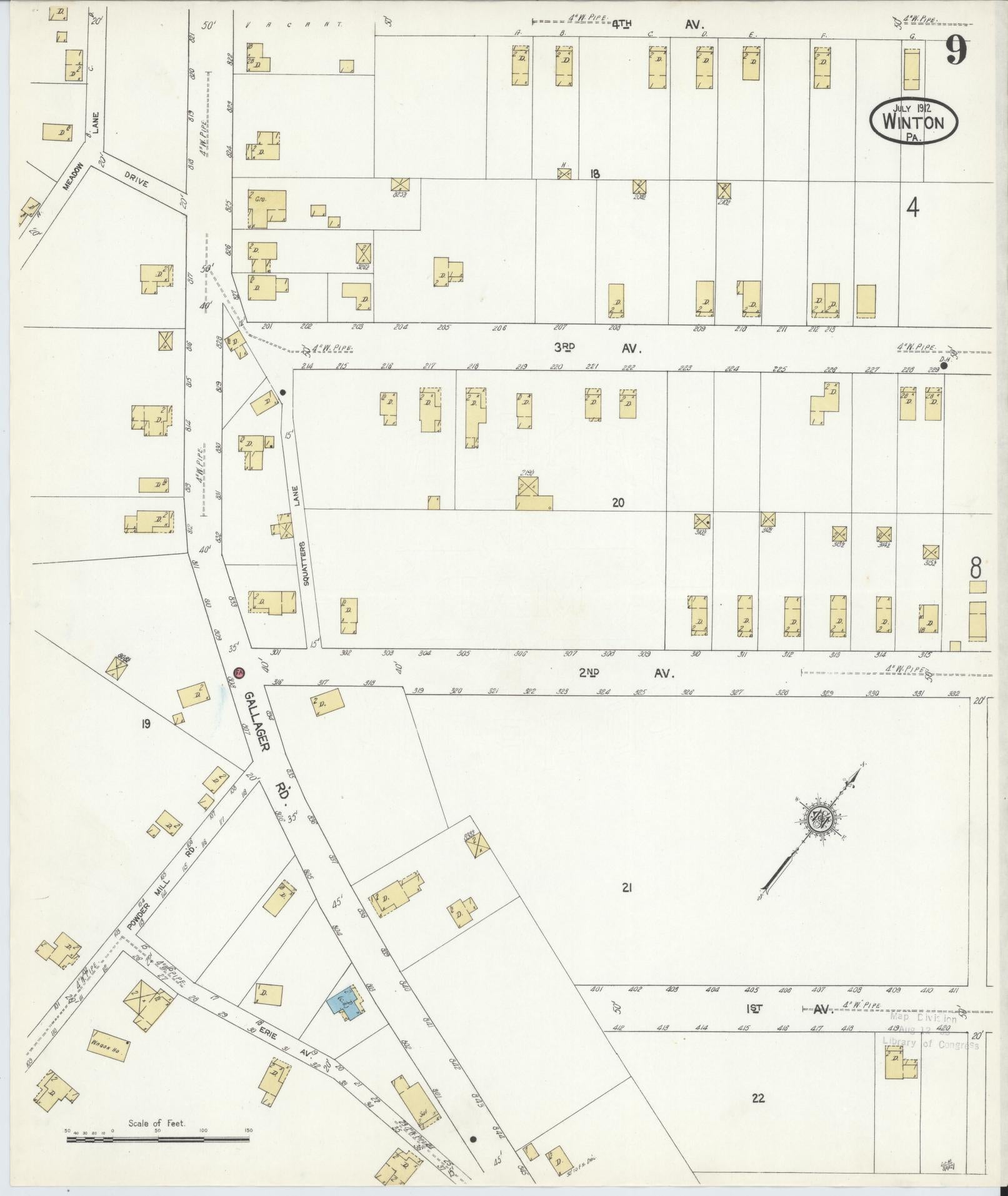 Sanborn Fire Insurance Map from Winton, Lackawanna County, Pennsylvania (1912), Sheet #0009 - Historic Sanborn Fire Insurance Map Print, vintage old map wall art, antique decor, genealogy gift, Pennsylvania Pennsylvania map