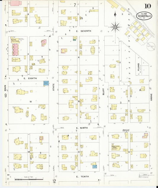Sanborn Fire Insurance Map from Cedar Falls, Black Hawk County, Iowa (1909), Sheet #0010 - Historic Sanborn Fire Insurance Map Print, vintage old map wall art