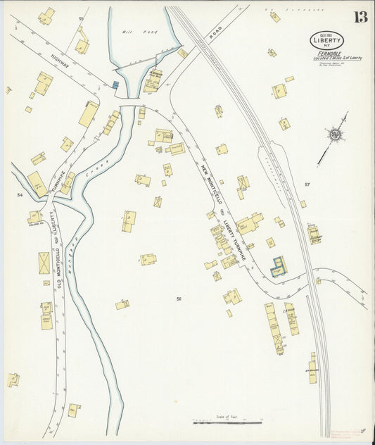 Sanborn Fire Insurance Map from Liberty, Sullivan County, New York (1911), Sheet #0013 - Historic Sanborn Fire Insurance Map Print, vintage old map wall art, antique decor, genealogy gift, New York New York map