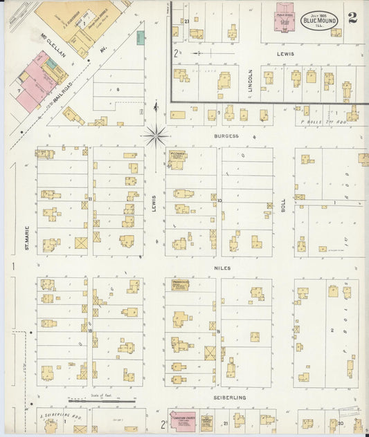 Sanborn Fire Insurance Map from Blue Mound, Macon County, Illinois (1905), Sheet #0002 - Historic Sanborn Fire Insurance Map Print, vintage old map wall art, antique decor, genealogy gift, Illinois Illinois map