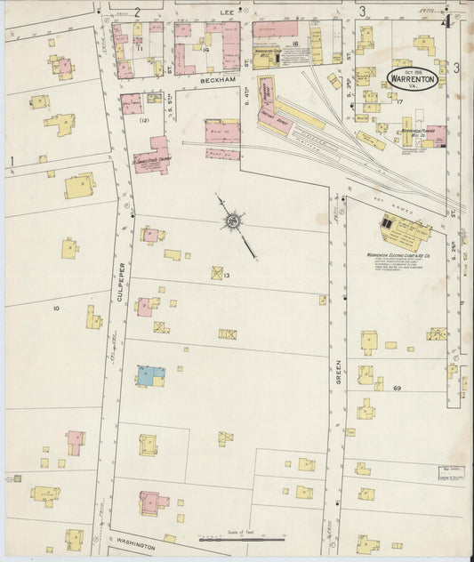 Sanborn Fire Insurance Map from Warrenton, Fauquier County, Virginia (1915), Sheet #0004 - Historic Sanborn Fire Insurance Map Print, vintage old map wall art, antique decor, genealogy gift, Virginia Virginia map