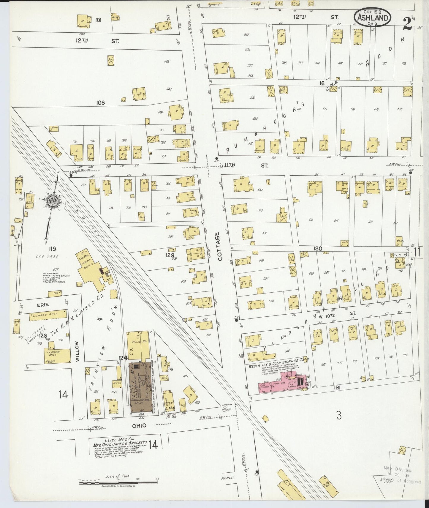 Sanborn Fire Insurance Map from Ashland, Ashland County, Ohio (1919), Sheet #0002 - Historic Sanborn Fire Insurance Map Print, vintage old map wall art, antique decor, genealogy gift, Ohio Ohio map