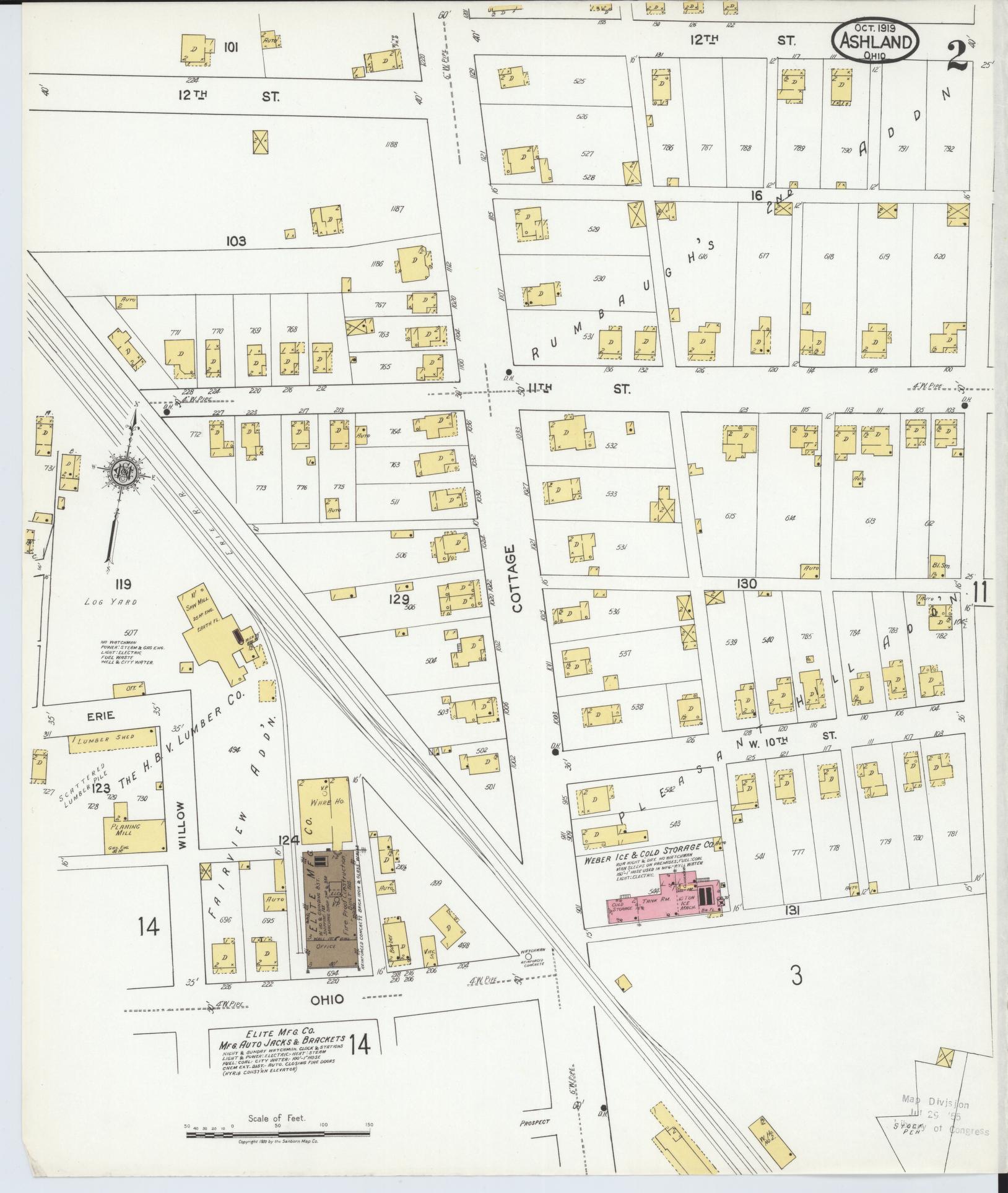 Sanborn Fire Insurance Map from Ashland, Ashland County, Ohio (1919), Sheet #0002 - Historic Sanborn Fire Insurance Map Print, vintage old map wall art, antique decor, genealogy gift, Ohio Ohio map