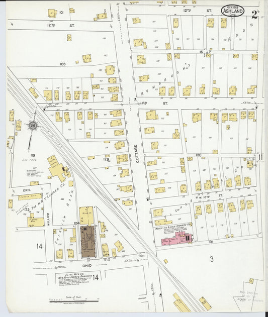 Sanborn Fire Insurance Map from Ashland, Ashland County, Ohio (1919), Sheet #0002 - Historic Sanborn Fire Insurance Map Print, vintage old map wall art, antique decor, genealogy gift, Ohio Ohio map