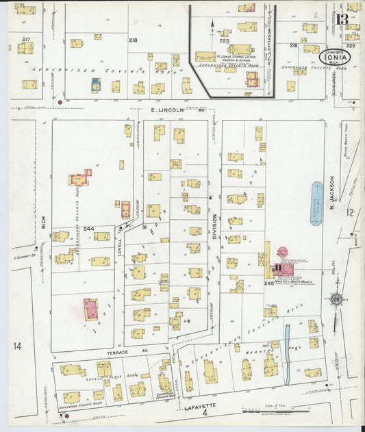 Sanborn Fire Insurance Map from Ionia, Ionia County, Michigan (1920), Sheet #0013 - Historic Sanborn Fire Insurance Map Print, vintage old map wall art, antique decor, genealogy gift, Michigan Michigan map