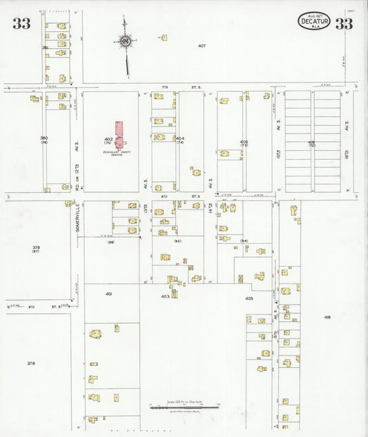 Sanborn Fire Insurance Map from Decatur, Morgan County, Alabama (1927), Sheet #0033 - Historic Sanborn Fire Insurance Map Print, vintage old map wall art, antique decor, genealogy gift, Alabama Alabama map