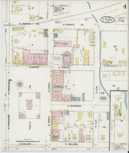 Sanborn Fire Insurance Map from Tyler, Smith County, Texas (1889), Sheet #0004 - Complete Map Set gallery image, historic Sanborn map, vintage wall art, Texas Texas