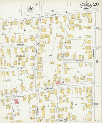 Sanborn Fire Insurance Map from Newburyport, Essex County, Massachusetts (1900), Sheet #0020 - Historic Sanborn Fire Insurance Map Print, vintage old map wall art, antique decor, genealogy gift, Massachusetts Massachusetts map