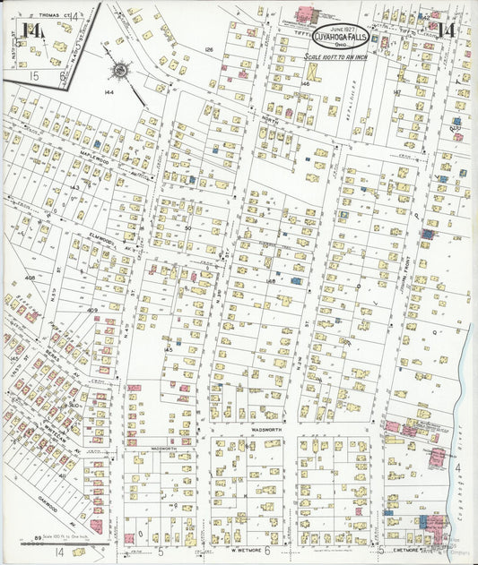 Sanborn Fire Insurance Map from Cuyahoga Falls, Summit County, Ohio (1927), Sheet #0014 - Historic Sanborn Fire Insurance Map Print, vintage old map wall art, antique decor, genealogy gift, Ohio Ohio map