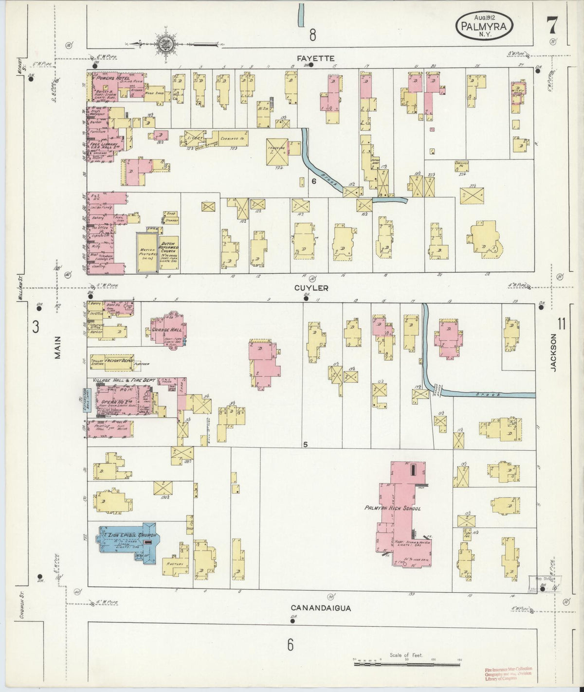 Sanborn Fire Insurance Map from Palmyra, Wayne County, New York (1912), Sheet #0007 - Historic Sanborn Fire Insurance Map Print, vintage old map wall art, antique decor, genealogy gift, New York New York map