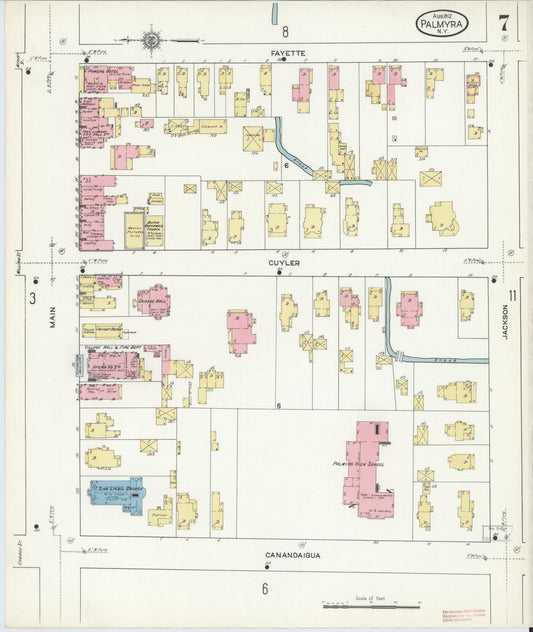 Sanborn Fire Insurance Map from Palmyra, Wayne County, New York (1912), Sheet #0007 - Historic Sanborn Fire Insurance Map Print, vintage old map wall art, antique decor, genealogy gift, New York New York map