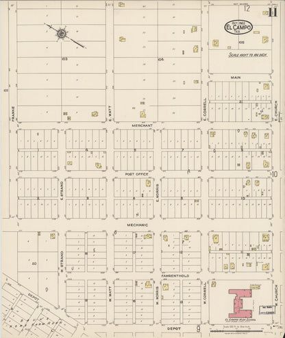 Sanborn Fire Insurance Map from El Campo, Wharton County, Texas (1922), Sheet #0011 - Historic Sanborn Fire Insurance Map Print, vintage old map wall art, antique decor, genealogy gift, Texas Texas map