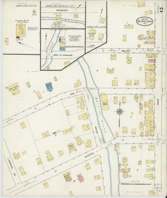 Sanborn Fire Insurance Map from Nicholson, Wyoming County, Pennsylvania (1911), Sheet #0002 - Historic Sanborn Fire Insurance Map Print, vintage old map wall art, antique decor, genealogy gift, Nicholson Wyoming map