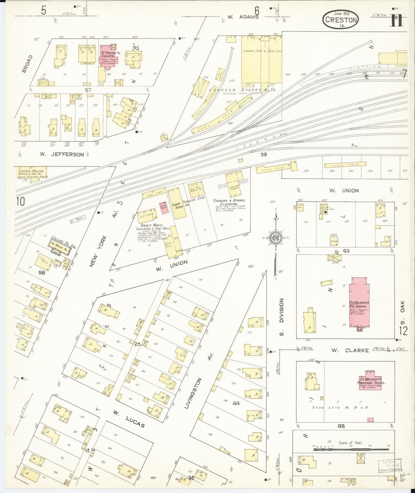 Sanborn Fire Insurance Map from Creston, Union County, Iowa (1913), Sheet #0011 - Historic Sanborn Fire Insurance Map Print, vintage old map wall art