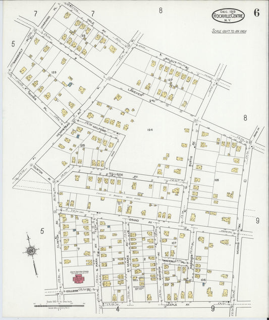 Sanborn Fire Insurance Map from Rockville Centre, Nassau County, New York (1919), Sheet #0006 - Historic Sanborn Fire Insurance Map Print, vintage old map wall art, antique decor, genealogy gift, New York New York map