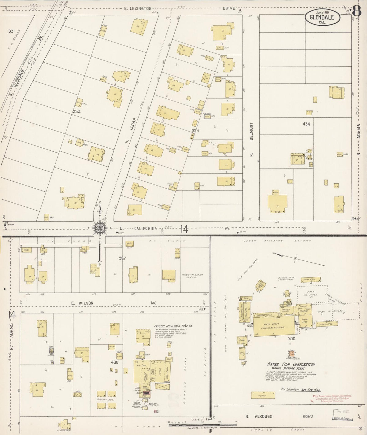 Sanborn Fire Insurance Map from Glendale, Los Angeles County, California (1919), Sheet #0008 - Complete Map Set gallery image, historic Sanborn map, vintage wall art, California California