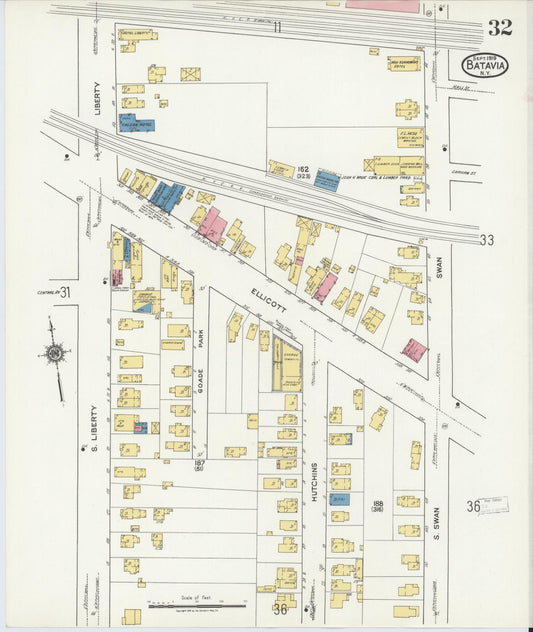 Sanborn Fire Insurance Map from Batavia, Genesee County, New York (1919), Sheet #0032 - Historic Sanborn Fire Insurance Map Print, vintage old map wall art, antique decor, genealogy gift, New York New York map