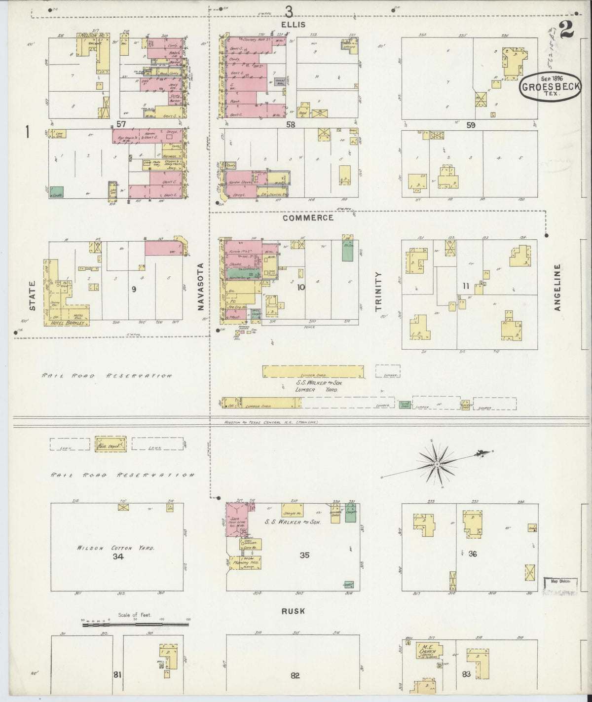 Sanborn Fire Insurance Map from Groesbeck, Limestone County, Texas (1896), Sheet #0002 - Historic Sanborn Fire Insurance Map Print, vintage old map wall art, antique decor, genealogy gift, Texas Texas map