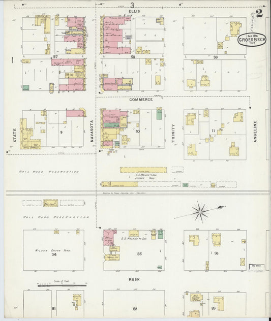 Sanborn Fire Insurance Map from Groesbeck, Limestone County, Texas (1896), Sheet #0002 - Historic Sanborn Fire Insurance Map Print, vintage old map wall art, antique decor, genealogy gift, Texas Texas map