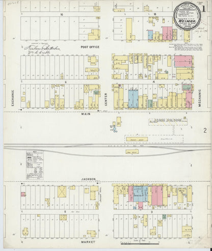 Sanborn Fire Insurance Map from Weimar, Colorado County, Texas (1896), Sheet #0001 - Historic Sanborn Fire Insurance Map Print, vintage old map wall art, antique decor, genealogy gift, Texas Texas map