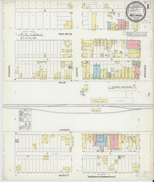 Sanborn Fire Insurance Map from Weimar, Colorado County, Texas (1896), Sheet #0001 - Historic Sanborn Fire Insurance Map Print, vintage old map wall art, antique decor, genealogy gift, Texas Texas map