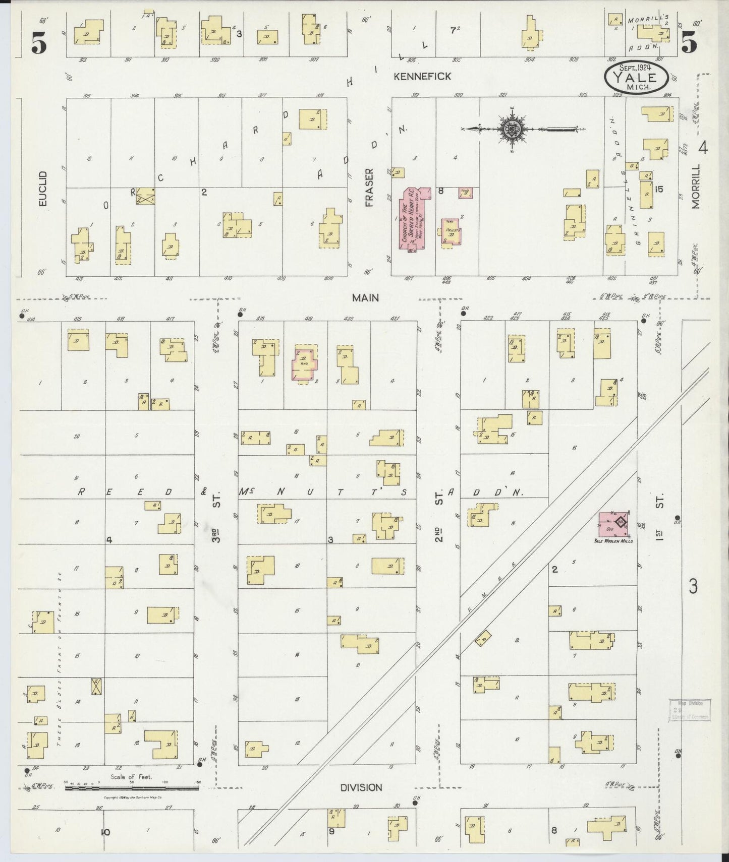Sanborn Fire Insurance Map from Yale, Saint Clair County, Michigan (1924), Sheet #0005 - Historic Sanborn Fire Insurance Map Print, vintage old map wall art, antique decor, genealogy gift, Michigan Michigan map