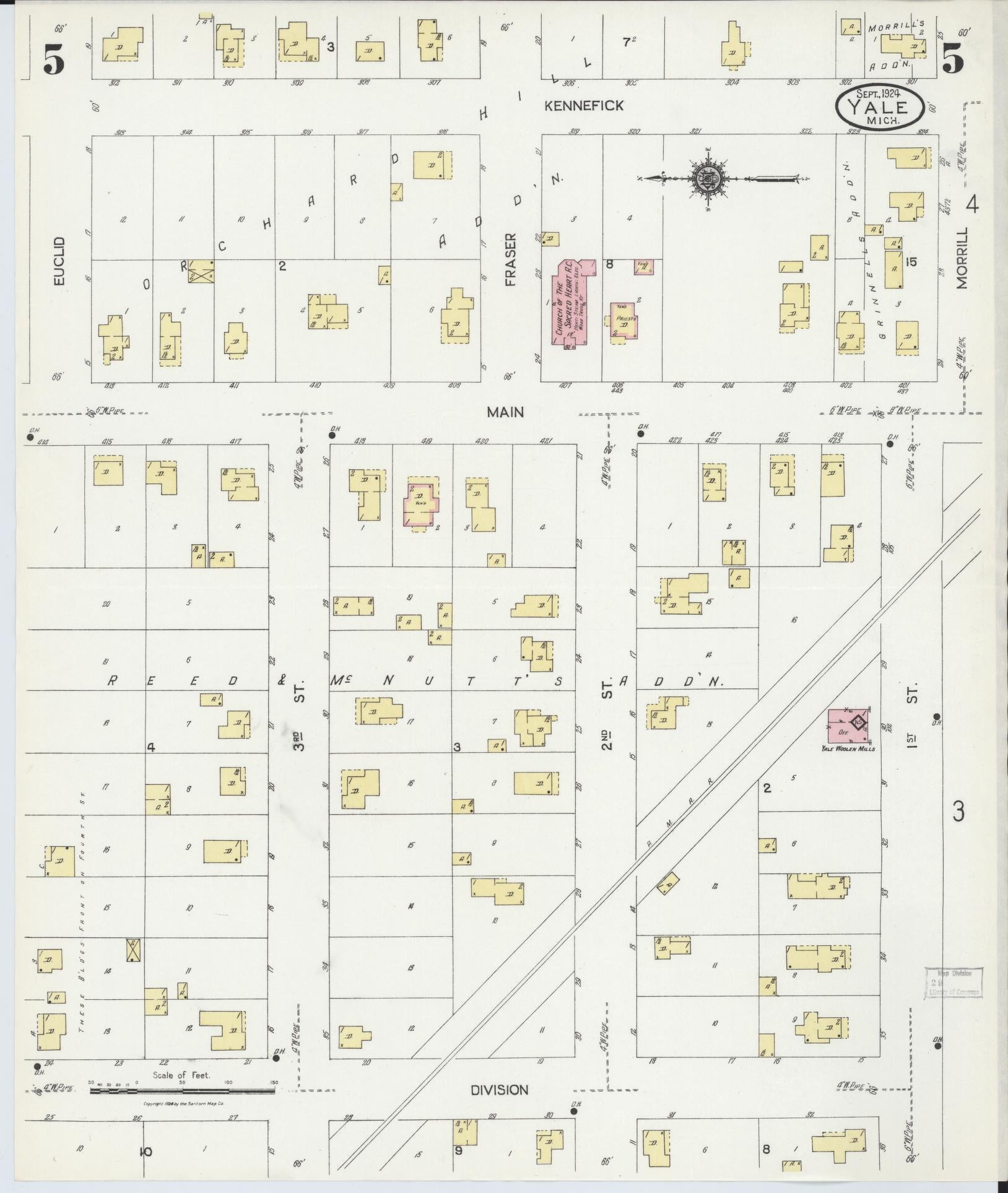 Sanborn Fire Insurance Map from Yale, Saint Clair County, Michigan (1924), Sheet #0005 - Historic Sanborn Fire Insurance Map Print, vintage old map wall art, antique decor, genealogy gift, Michigan Michigan map