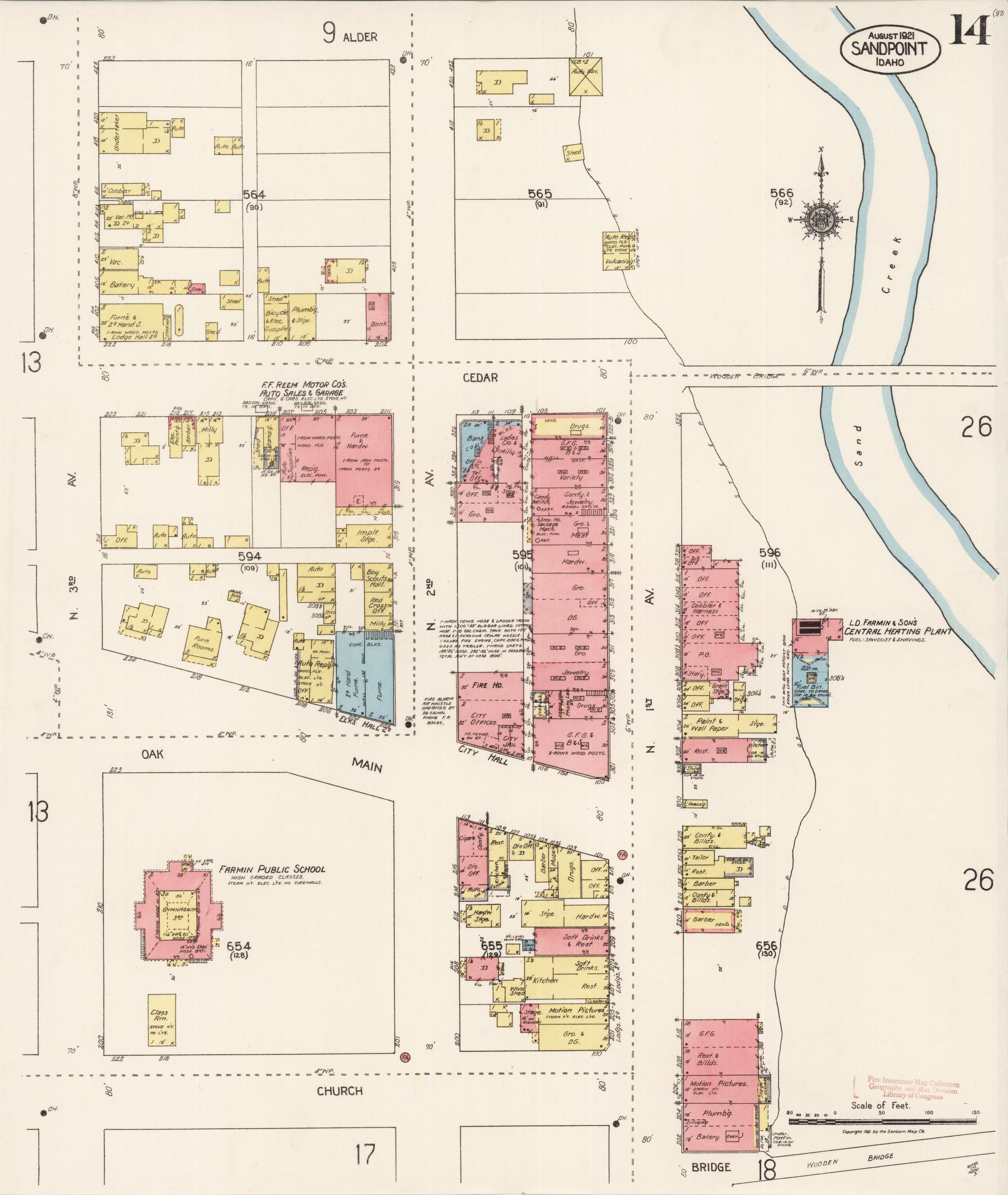 Sanborn Fire Insurance Map from Sandpoint, Bonner County, Idaho (1921), Sheet #0014 - Historic Sanborn Fire Insurance Map Print, vintage old map wall art, antique decor, genealogy gift, Idaho Idaho map