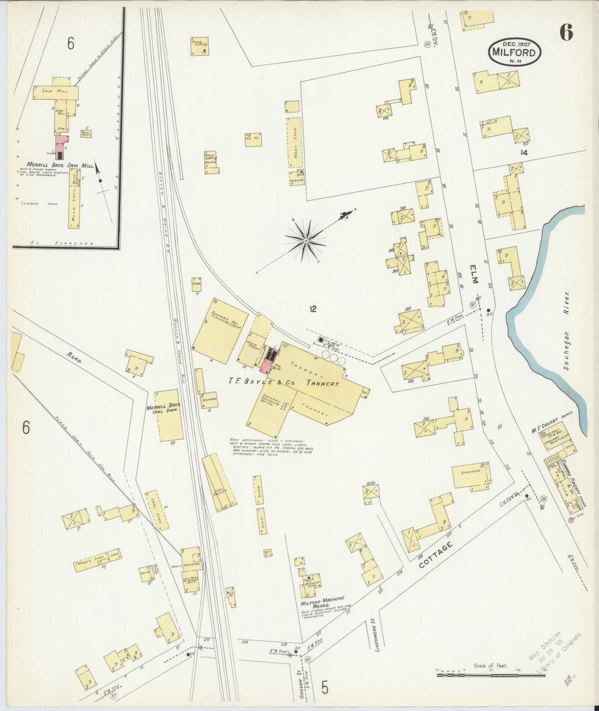 Sanborn Fire Insurance Map from Milford, Hillsborough County, New Hampshire (1907), Sheet #0006 - Complete Map Set gallery image, historic Sanborn map, vintage wall art, New Hampshire New Hampshire