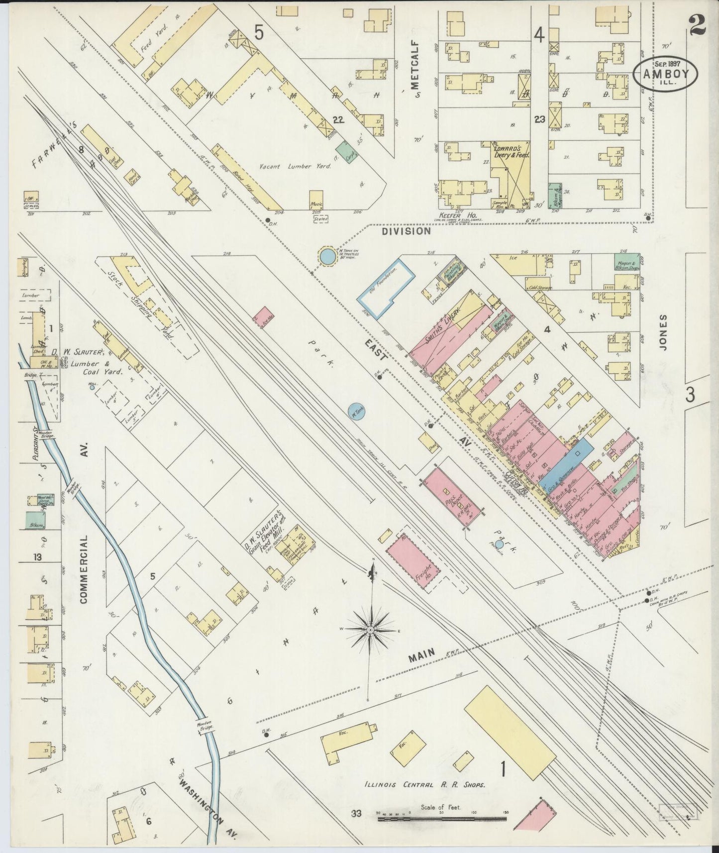 Sanborn Fire Insurance Map from Amboy, Lee County, Illinois (1897), Sheet #0002 - Complete Map Set gallery image, historic Sanborn map, vintage wall art, Illinois Illinois