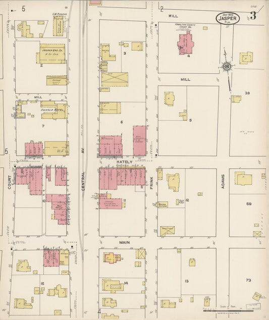 Sanborn Fire Insurance Map from Jasper, Hamilton County, Florida (1922), Sheet #0003 - Historic Sanborn Fire Insurance Map Print, vintage old map wall art, antique decor, genealogy gift, Florida Florida map