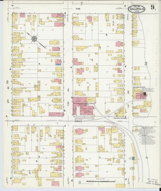 Sanborn Fire Insurance Map from Gallipolis, Gallia County, Ohio (1916), Sheet #0009 - Historic Sanborn Fire Insurance Map Print, vintage old map wall art, antique decor, genealogy gift, Ohio Ohio map