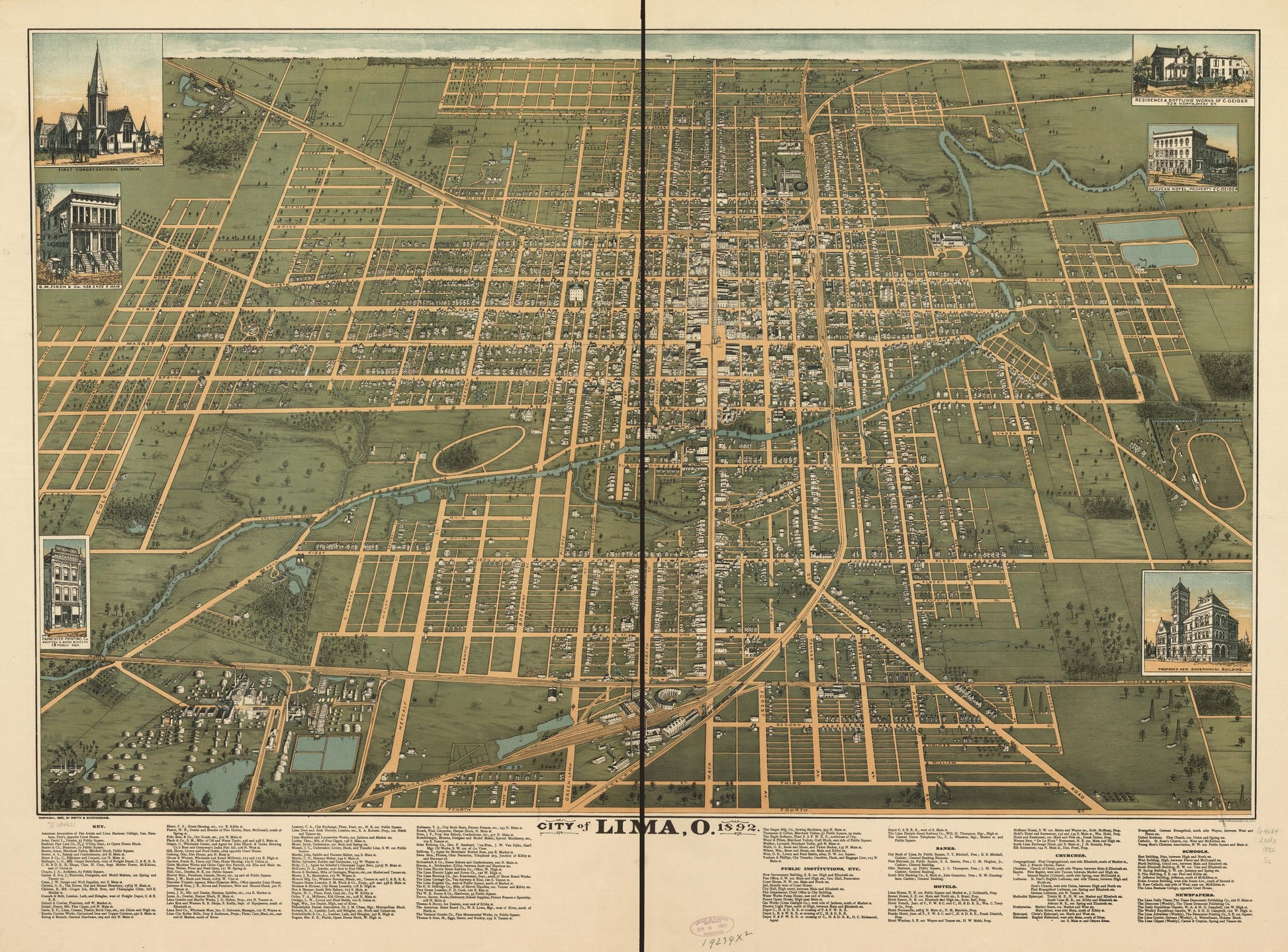 City of Lima, O. 1892. (1892) – Historic Bird’s-Eye View Panorama Print