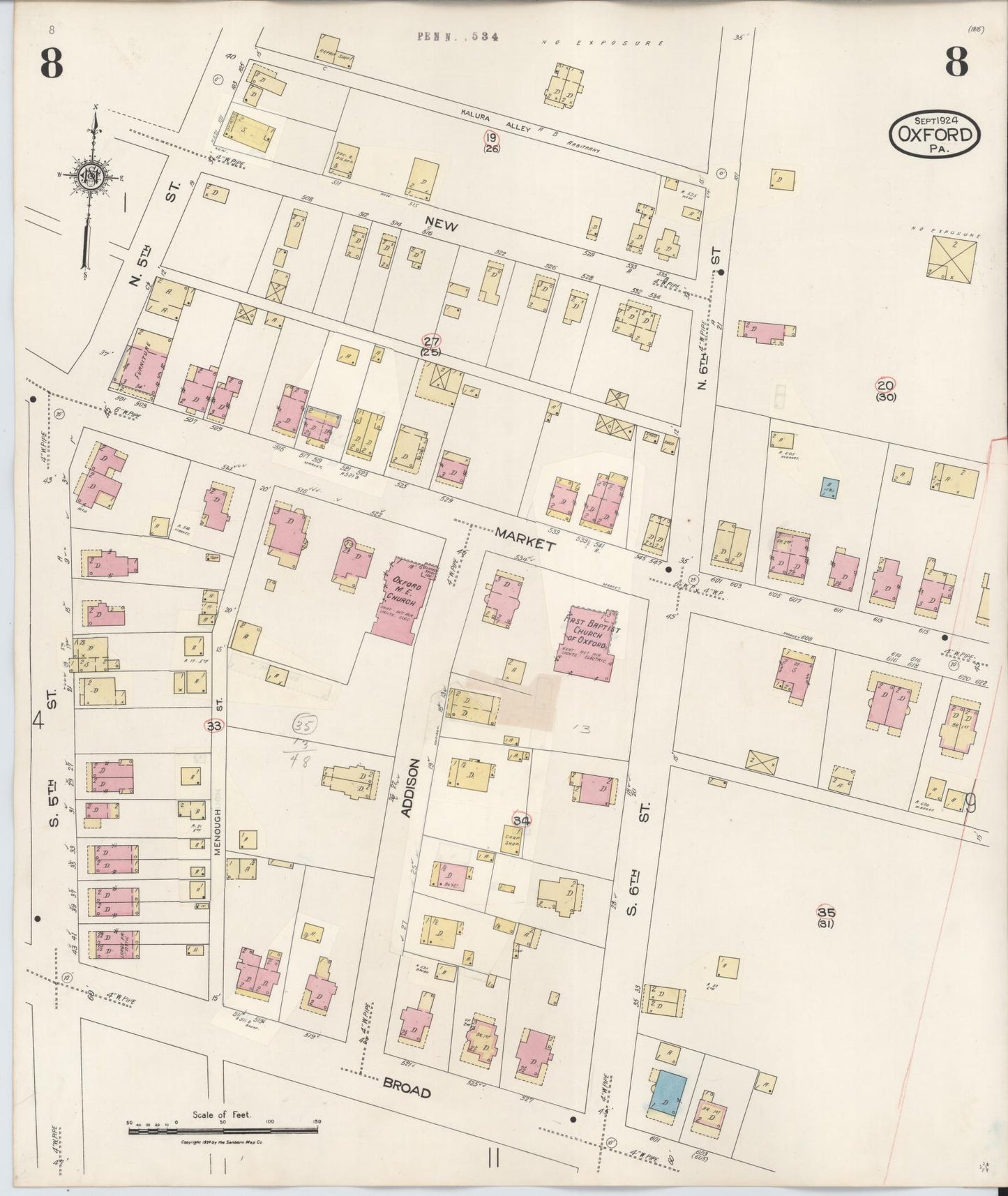 Sanborn Fire Insurance Map from Oxford, Chester County, Pennsylvania (1940), Sheet #0008 - Complete Map Set gallery image, historic Sanborn map, vintage wall art, Pennsylvania Pennsylvania