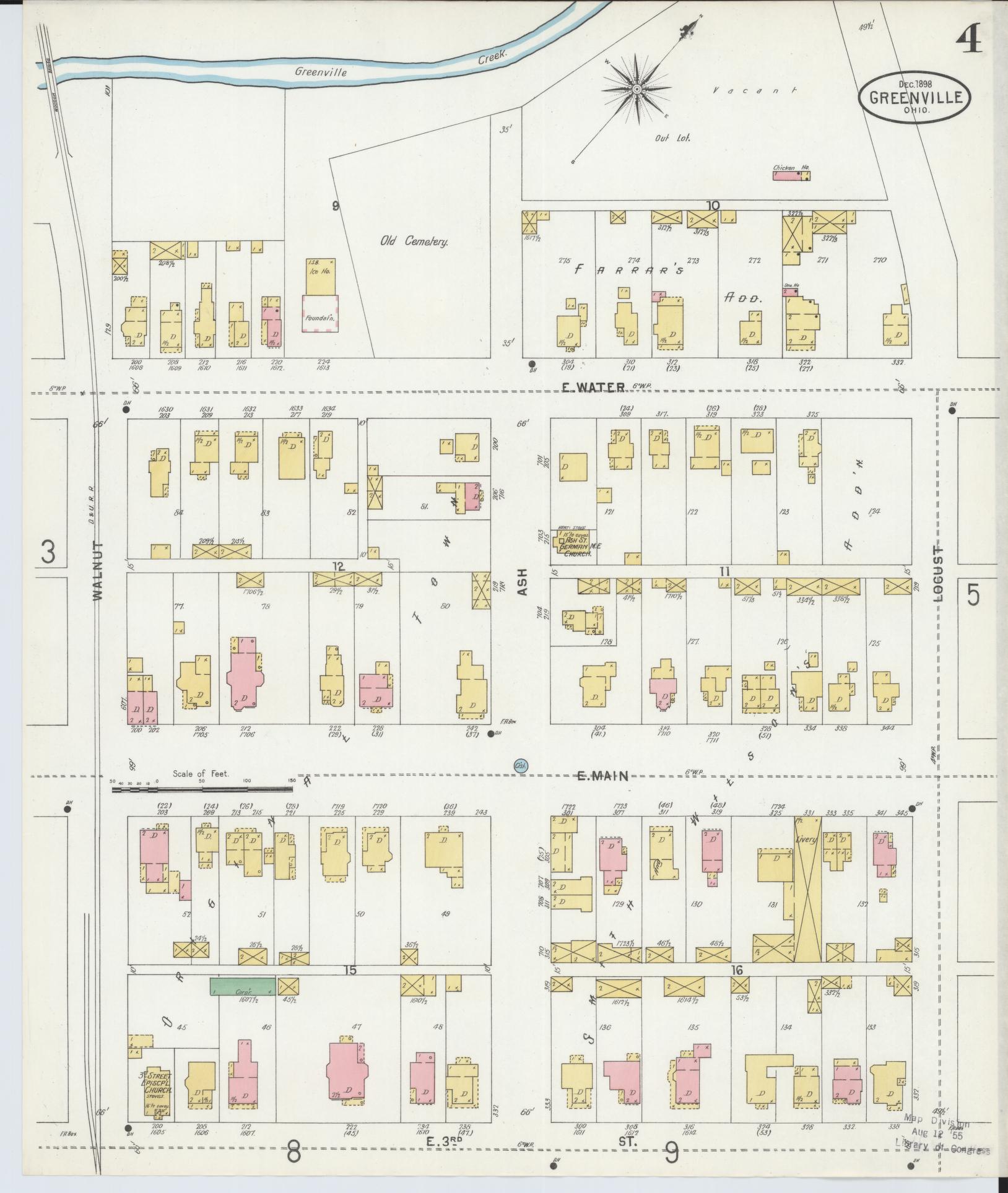 Sanborn Fire Insurance Map from Greenville, Darke County, Ohio (1898), Sheet #0004 - Historic Sanborn Fire Insurance Map Print, vintage old map wall art, antique decor, genealogy gift, Ohio Ohio map