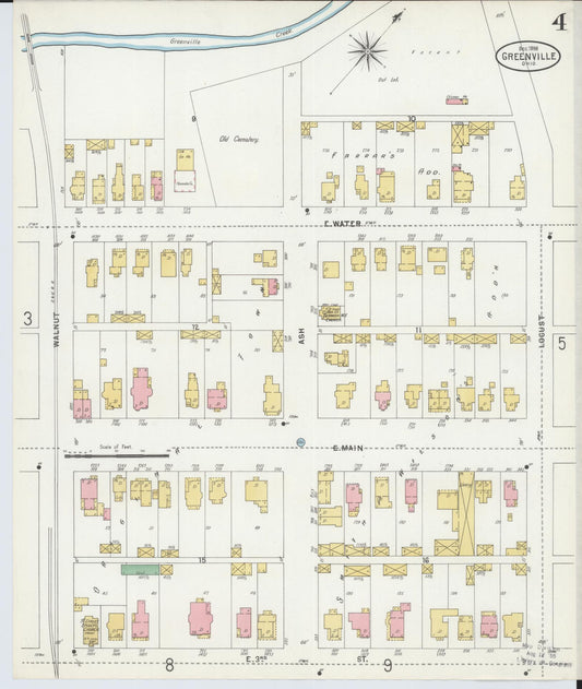 Sanborn Fire Insurance Map from Greenville, Darke County, Ohio (1898), Sheet #0004 - Historic Sanborn Fire Insurance Map Print, vintage old map wall art, antique decor, genealogy gift, Ohio Ohio map