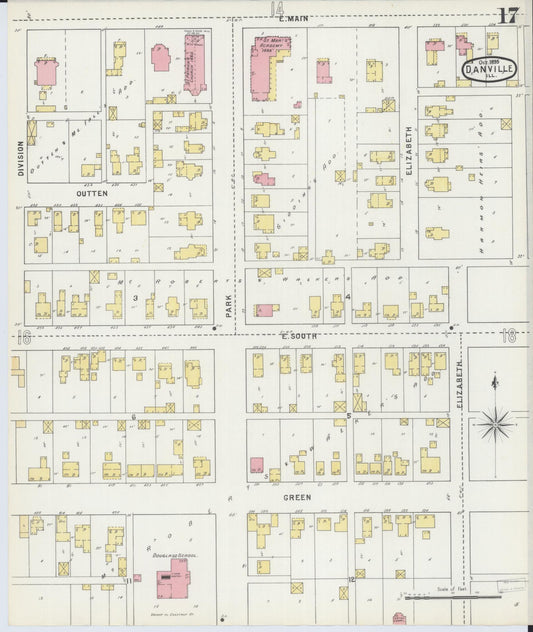 Sanborn Fire Insurance Map from Danville, Vermilion County, Illinois (1895), Sheet #0017 - Historic Sanborn Fire Insurance Map Print, vintage old map wall art, antique decor, genealogy gift, Illinois Illinois map