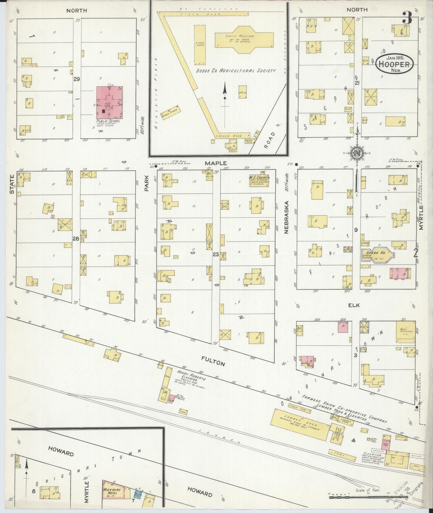 Sanborn Fire Insurance Map from Hooper, Dodge County, Nebraska (1916), Sheet #0003 - Complete Map Set gallery image, historic Sanborn map, vintage wall art, Nebraska Nebraska
