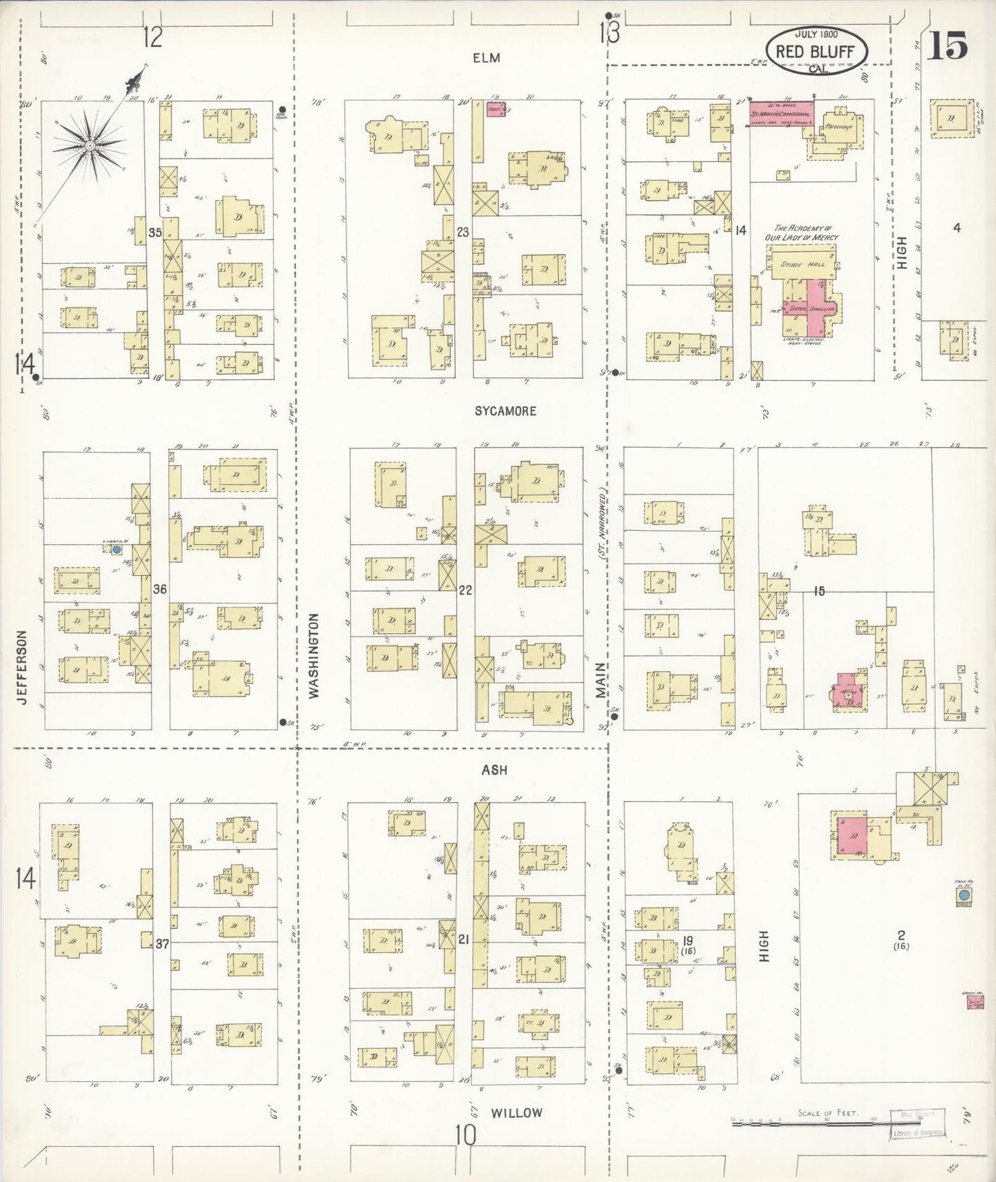 Sanborn Fire Insurance Map from Red Bluff, Tehama County, California (1900), Sheet #0015 - Complete Map Set gallery image, historic Sanborn map, vintage wall art, California California