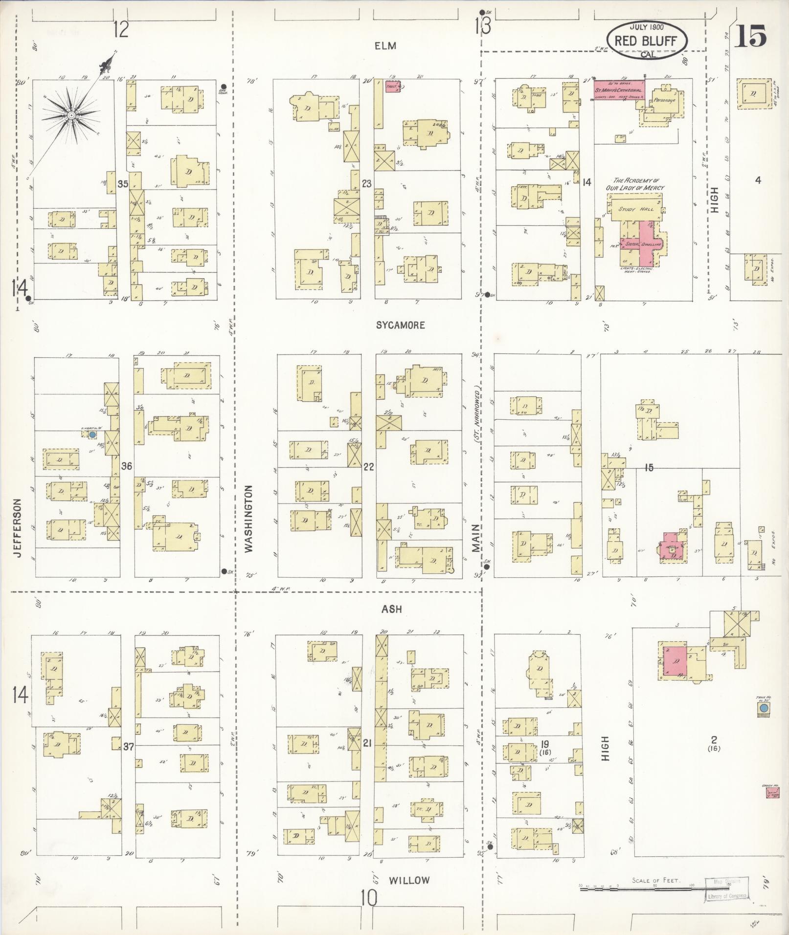 Sanborn Fire Insurance Map from Red Bluff, Tehama County, California (1900), Sheet #0015 - Complete Map Set gallery image, historic Sanborn map, vintage wall art, California California