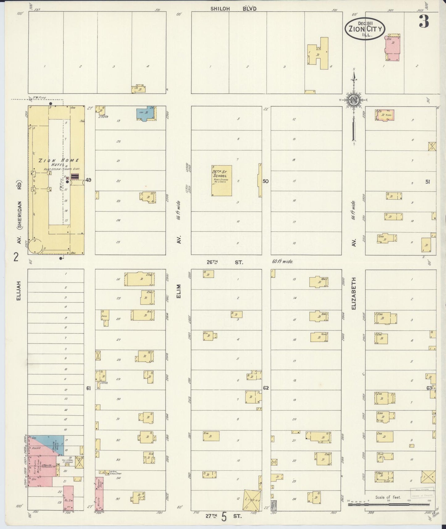 Sanborn Fire Insurance Map from Zion, Lake County, Illinois (1911), Sheet #0003 - Complete Map Set gallery image, historic Sanborn map, vintage wall art, Illinois Illinois