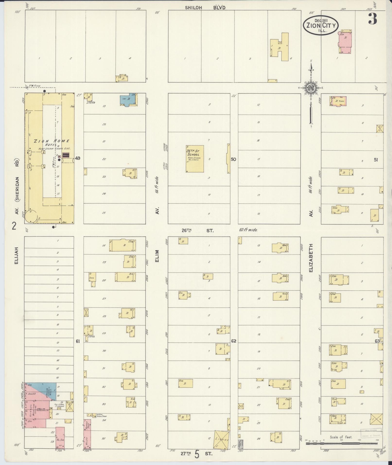 Sanborn Fire Insurance Map from Zion, Lake County, Illinois (1911), Sheet #0003 - Complete Map Set gallery image, historic Sanborn map, vintage wall art, Illinois Illinois